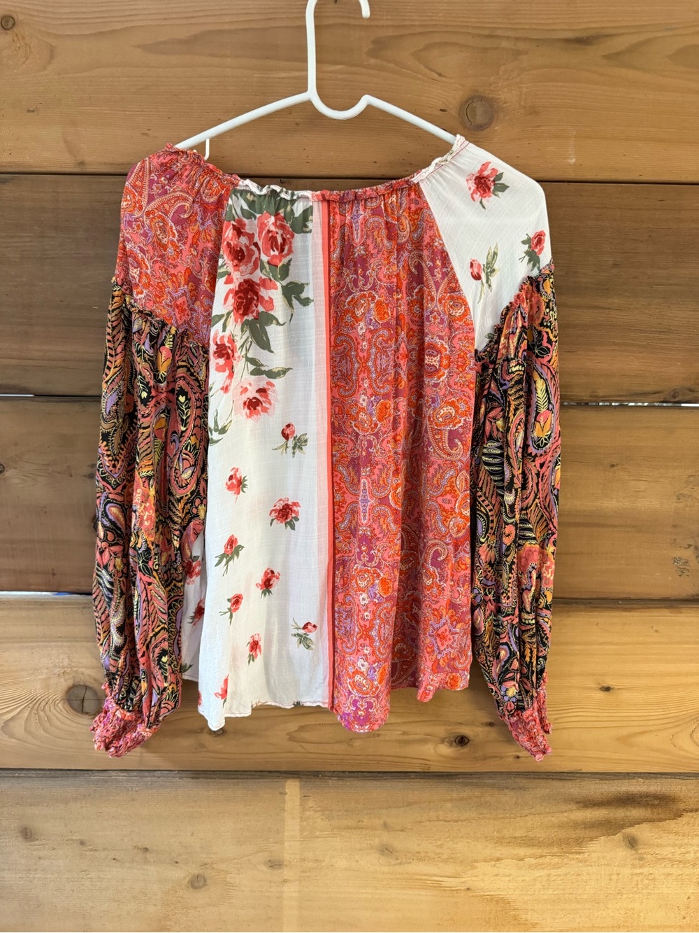 Free People Mixed Floral & Paisley Button-Front Blouse in Pink, White, Green - Picture 6 of 6